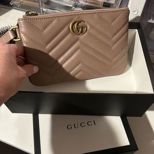 Gucci Marmont Matelasse Leather Zipper Wristlet Beige Box Included